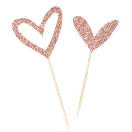Unimall Global Pack of 24 Rose Gold Glitter Heart Cupcake Toppers Cute Design Love Cupcake Toppers for Wedding Bride Anniversary Baby Shower Party Decorations Supplies