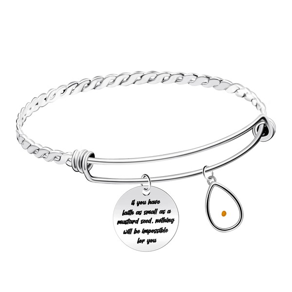 Tobestu 2.5 Inch Stainless Twist Wire Bangle Christ Gifts Encouragement