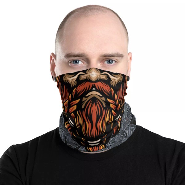 HubbartsFandomWear Viking Face Mask Braided Beard Neck Gaiter Valknut Stone