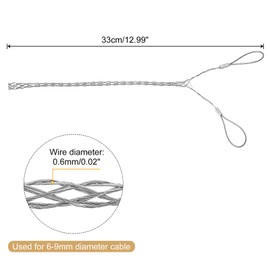 MECCANIXITY Cable Pulling Grip for Light & Heavy Cable(d:6-9mm,Silver) 33cm,1.1FT Wire Mesh Puller Socks Grip Double Head Galvanizing Steel Wire Grips Net Cover Smooth