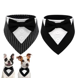 Cyeollo 2-Pack Wedding Tuxedo Costume for Small Dogs - Adjustable Dog Bandanas Collar with Bow Tie - Black & Striped, XS
