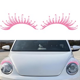 Wuyaoyao 2PCS Car Headlight Eyelashes Stickers, Reflective Eyelash Car Stickers, Waterproof Cute Fake Eyelash Decals for Headlights, Universal Exterior Car Accessories Decoration (Pink)