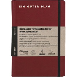 Ein guter Plan Pro 2026 - Compact Diary for More Mindfulness in Everyday Chaos - Dated Planner with Faux Leather Cover, Elastic Band and Document Pocket (Burgund 2026)