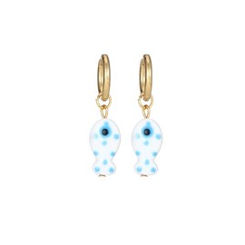 Fish Huggie Earrings Stainless Steel Gold Hoop Earrings Summer Beach Beachy Tropical Hawaiian Dangle Earrings For Women (White)