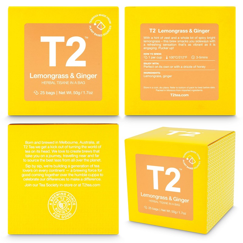 T2 Tea Lemongrass and Ginger Herbal Tea Bags in Box,