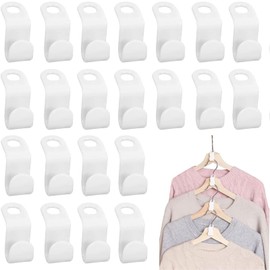 Ahysuet Pack of 70 Space-saving Clothes Hangers, Connecting Hooks, Hanger Hooks for More Usable Space in the Cupboard (White)
