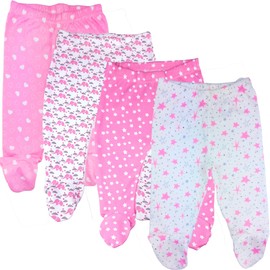 123 Bear 100% Cotton Baby Pants with Footies 100% Cotton Unisex Boys Girls (0-3 Months, 4-Pack Pink Pr)