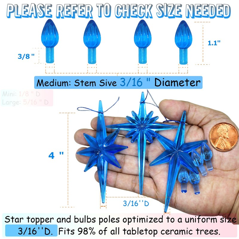 KonohaELF Ceramic Christmas Tree Replacement Lights Bulbs, Klein Blue Medium