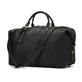 LUUFAN Leather Travel Bag Large Capacity Luggage Duffel Bag for Men Women Weekend Shoulder Bag for Holiday Business Trip, 50cm, Black, Retro