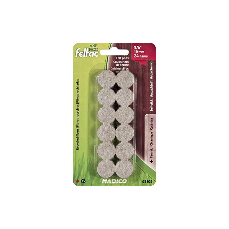Eco Feltac Self-Stick Felt Floor Savers Round, Beige, 19 mm