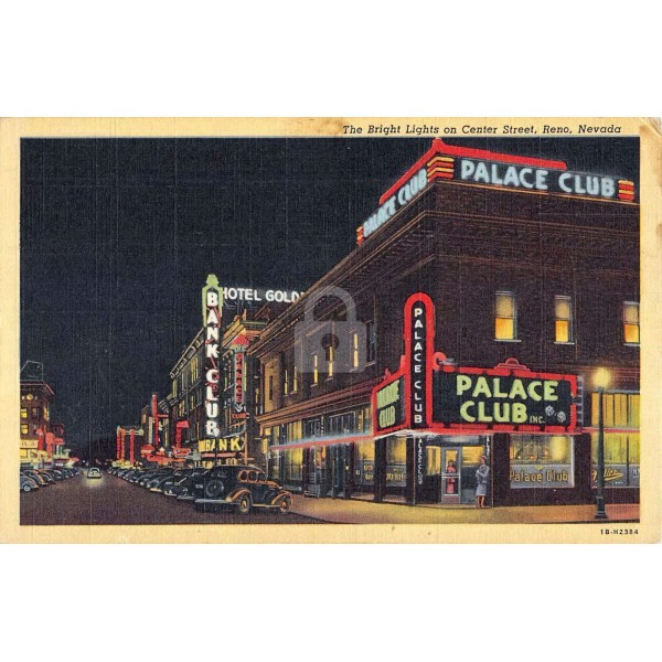 Reno Nevada Center Street Scene Light Signs Postcard Copy