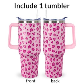sxmluedn 40 Oz Valentines Day Tumbler 3d-Printed Pink Hearts Tumbler Gifts for Couple Women Men Insulated Travel Cup with Handle Lid and Straw