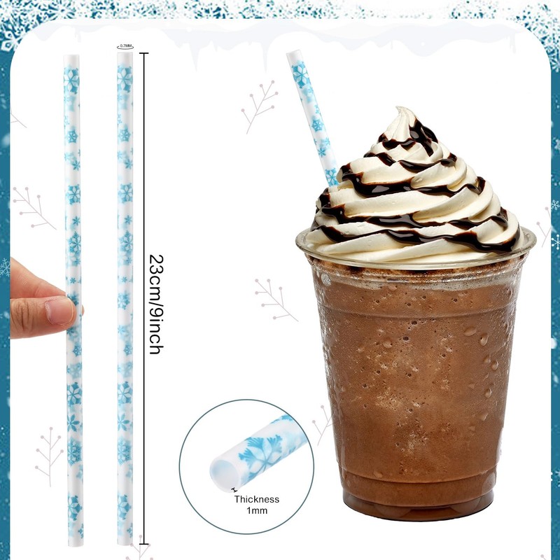50 Pcs Christmas Plastic Drinking Straws Winter Snowflake Hard Disposable