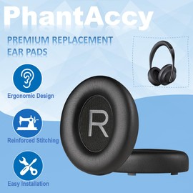 PhantAccy Replacement Ear Pads Cushions for Bose Noise Canceling (NC) Headphones 700, Ear-Muff Ear-Cup with Soft Leather and Comfort Memory Foam, Added Thickness (Black)