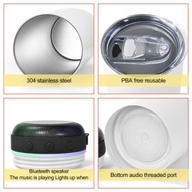 AGH 2 Pack Music Speaker Tumbler with Straw and Lid,20oz Sublimation Skinny Stainless Steel Double Wall Tumbler,Speaker Tumbler Cup with Detachable LED Light,Suitable for DIY Gifts（Black&Gray）