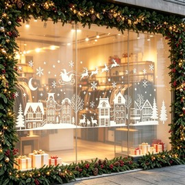 Christmas Village Window Clings Large White Winter Glass Decals