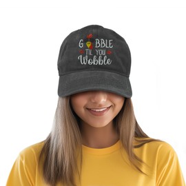 Betyiwling Thanksgiving Turkey Baseball Cap for Women Men Embroidery Adjustable Washed Distressed Trucker Hat Gifts (Gobble Til You Wobble)