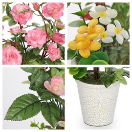 Hollyone Artificial Plants & Flowers in Vase Pink Roses Faux Flower Plant Arrangement with Pot Fake Rose Flowers Home Decor Office Bathroom Shelf Desk Table Decoration