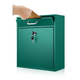 Yaocom Locking Mailbox with Key for Outdoor 12 x 10.5 x 4.7 Inches Large Wall Mount Mail Box with Lock Security Mail Drop Metal Collection Boxes Hanging Secure Postbox(Green)