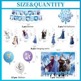 Winter Birthday Decorations, 110 Pack Movie-Theme Birthday Party Supplies, Beautiful Cartoon Froze Girl Party Supplies Tableware Balloons Banner Serve 10 Guests
