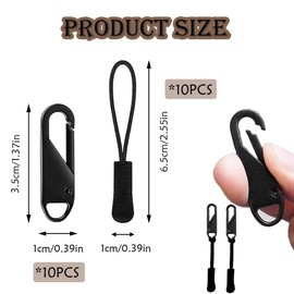 20 PCS Zipper Pull Replacement Detachable Zip Tags Cord Pulls Black Zip Tags Cord Pulls for Backpacks Purses Boots Pants Coat
