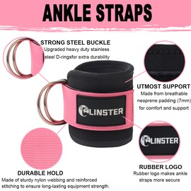 LINSTER Foot Straps Cable Pull (Pack of 2) for Fitness Training on Cable Pull, Kickbacks Foot Strap with D-Rings Foot Cuffs and Neoprene, Gym Accessories for Leg Extenders, Glutes and Leg Training