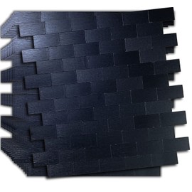 XUANINY 10-Sheet Peel and Stick Metal Backsplash Tiles, Self Adhesive Brushed Aluminum Subway 3D Wall Sticker for Kitchen Bathroom (12"x11.02") (10, Black Brushed)