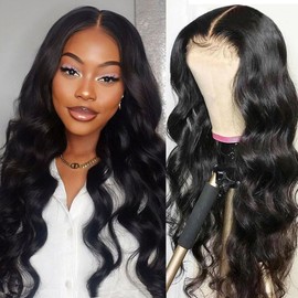 LJZYW Glueless Wigs Human Hair Pre Plucked Pre Cut 5x5 Lace Closure Body Wave Wig 180% Density Wear and Go Human Hair Wavy Wigs for Black Women Natural Color with Baby Hair Small Head Friendly 26Inch