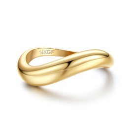 Kakonia 14K Gold Plated Rings for Women Non Tarnish, Chunky Gold Ring That Don't Tarnish Twisted Wave Bands Thumb Statement Stackable Eternity Ring US Size 8