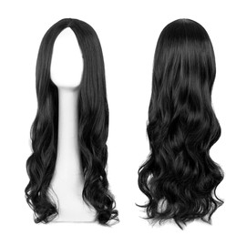EUPSIIU EUPSIIU Long Black Wave Wigs for Women Girls, 27 Long Curly Wigs Ladies Fancy Dress Wig Synthetic Hair Wigs, Women's Charming Full Hair Long Replacement Wigs for Cosplay Party, Daily Use (Black)