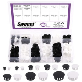 Swpeet 208Pcs 8 Sizes Black + White Plastic Hole Plugs Assortment Kit
