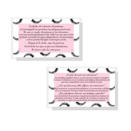 Spanish Lash Extension Aftercare Card | 50 Pack | 2 x 3.5” inch Business Card | Lash Artist Supplies, Aftercare Instructions for Lash Extension Clients | 2-3 Week Filler Design