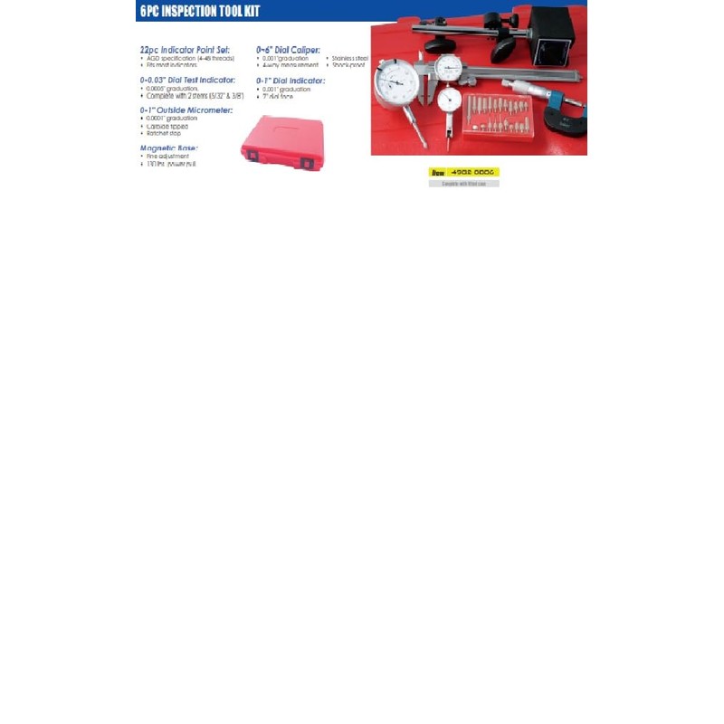 HHIP 4902-0006 6 Piece Inspection Kit Caliper, Magnetic Base, Indicators,