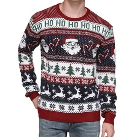 Men's Ugly Christmas Sweater Rudolph Reindeer Holiday Festive Knitted Cardigan Cute Pullover Jumper (X Large, Santa&Cane Stripe)