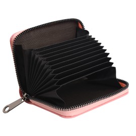 KELEKELE Card Holder Women Men Credit Card Holder Leather Organ Style Portable 11 Slots Card Holder Anti-Theft Brush, pink, 经ộ的