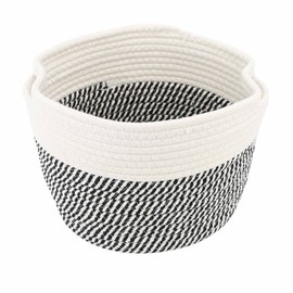 Foldable Laundry Basket Multipurpose Large Capacity Cotton Linen Woven Collapsible Laundry Hamper for Home Bedroom White, Black White 30x25cm / 11.8x9.8in
