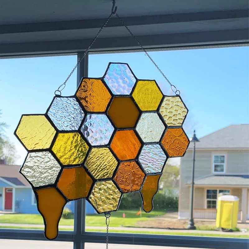 AONUOAO 100 pcs Hexagon Transparent Stained Glass Pieces mosaics tiles