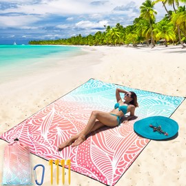 WIWIGO Beach Blanket Waterproof Sandproof Beach Mat 79" X 83" /10'x9'for 2-8 Adults Quick Drying Outdoor Picnic Mat Beach Accessories for Travel, Camping, Hiking