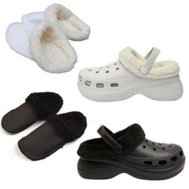 Faux Fur Winter Slippers with Detachable Sheep Wool Insole - Warm & Versatile Inner Fur (Black 44-45) 2ea