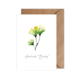WBdesignz Sympathy Card with Envelope "Herzliches Beileid" - Mourning Card Ginko Funeral Card Condolence Card (DIN A6)