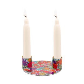 Yair Emanuel - Portavelas de placa plana para Shabat de 6 pulgadas, diseño vibrante de patrón moderno, regalo de Judaica (CSE-2 flores)