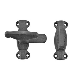 Renovators Supply Manufacturing Black Flip Door Latch 3" X 2" Antique Wrought Iron Small Metal Flip Sliding Latches For Windows Or Cabinet Doors Rust Resistant Locks With Mounting Hardware