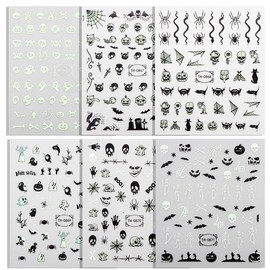 Unikato Halloween Nail Stickers, Nail Parts, 6 Sheets, Fluorescent Stickers, Halloween Decorations, Manicure Stickers, 3D, Nail Decoration, Luminous, Just Stick On, Makeup, Cosplay, Goods, Tools