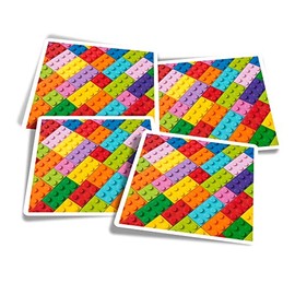 Vinyl Square Stickers (Set of 4) 10cm - Colourful Building Blocks Toy Game for Laptops, Tablets, Luggage, Scrap Booking, Fridges #50574
