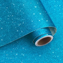 VaryPaper 15.7" x 78.7" Sky Blue Glitter Wallpaper Peel and Stick Decorative Blue Contact Paper for Cabinets Walls Crafts Removable Self Adhesive Vinyl Sparkle Glitter Wallpaper for Bedroom Classroom