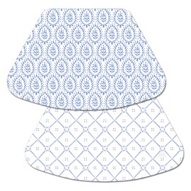 Wipe-Clean Reversible Wedge Shaped Placemats, Blue Tiles, Set of 2, Made in The USA
