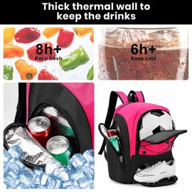HMLIN OUTOOORS Soccer Backpack with Ball Holder,Youth soccer Bag for Basketball,Volleyball-Includes Separate Shoe Compartment&and Insulation (Pink)