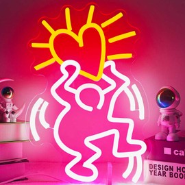 JianJung Graffiti Heart Neon Sign Heart Neon LED Signs Dimmable Neon Light Sign Wall Art Decor for Bedroom Party Man Cave Living Room Neon Pink Wall Lights Hanging Decor Birthday Christmas Gift