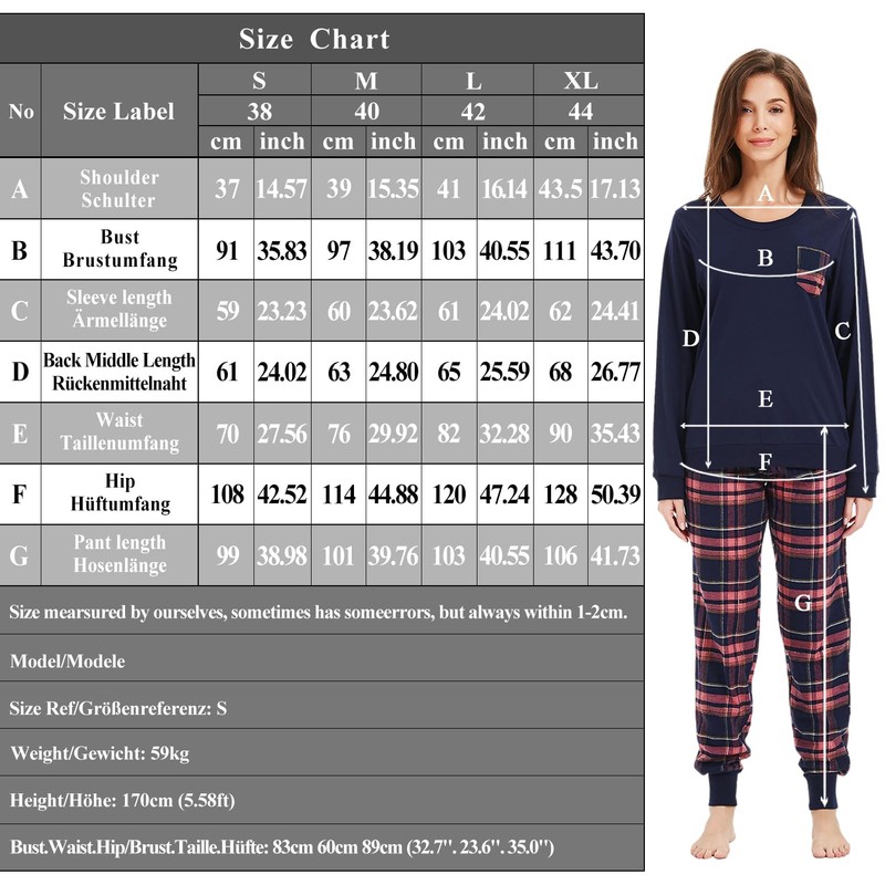Mnamo Women's 100% Cotton Comfortable Pyjamas Women's Cotton with Checked