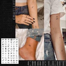 CHARLENT 594 Pcs Tiny Small Temporary Tattoos for Women Men Finger Hands, Mini Fake Tattoos for Adult Finger Neck Body